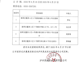 瀘州昊成實業有限責任公司第二十七批次招商結果公示